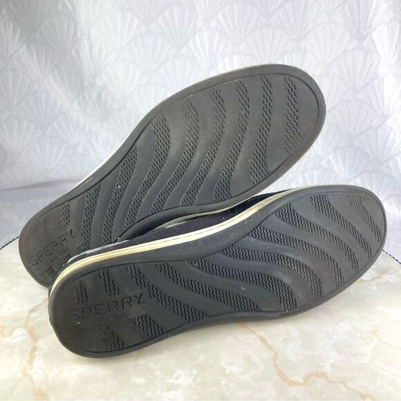 Sperry Shoes Women 7 Black Leather Classic Nautical Driving Slip On Boat Loafers - Picture 9 of 10